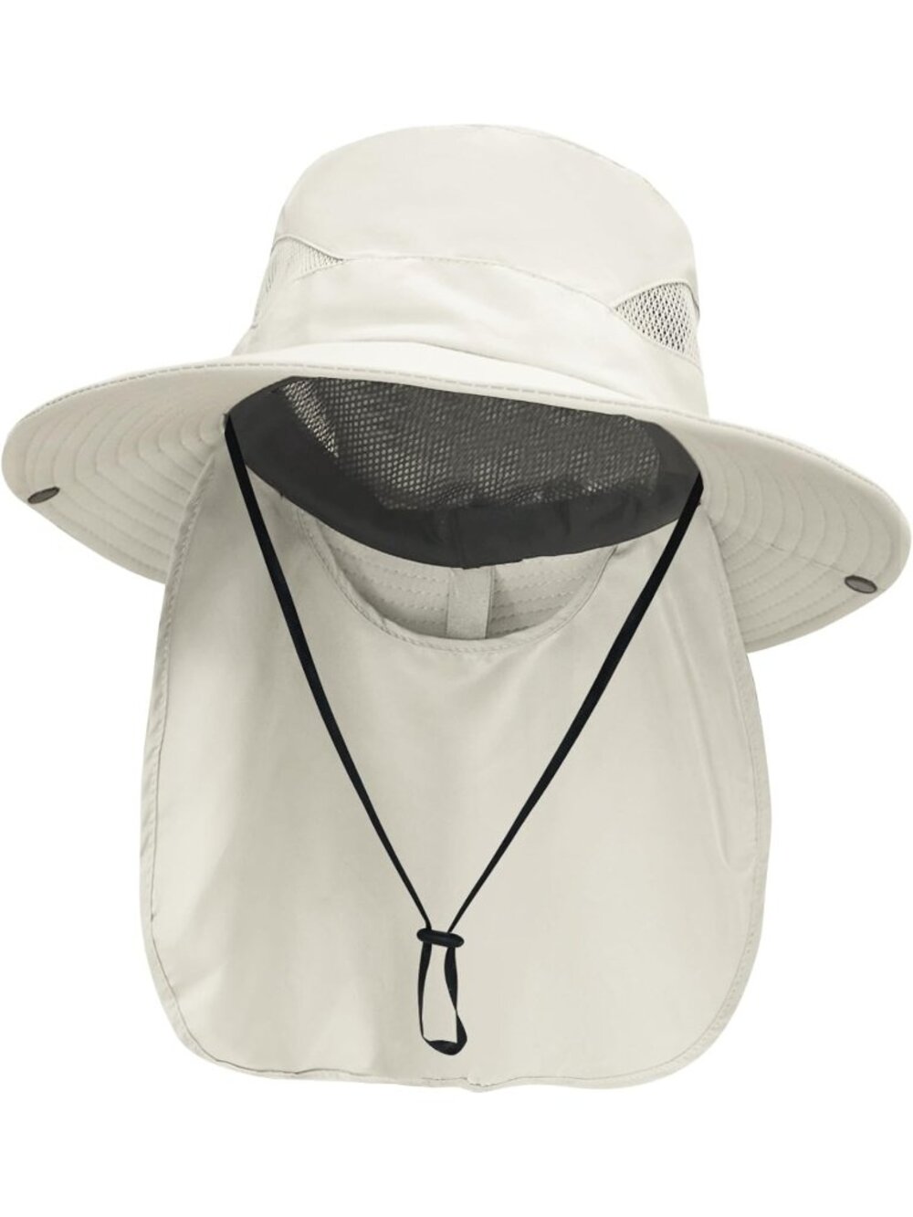 Unisex Beige UV Sun Hat With Neck Flap Fishing Hiking Gardening Outdoor Hat